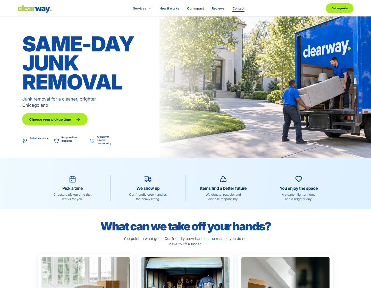 Homepage preview for the Cardwell junk removal website concept